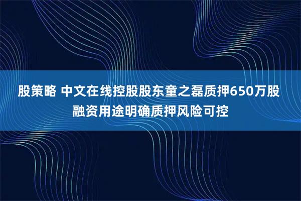 股策略 中文在线控股股东童之磊质押650万股 融资用途明确质押风险可控
